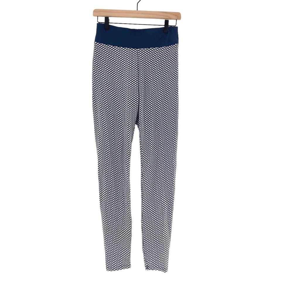 Ookie & Lala Nordstrom Textured Pattern Leggings Ruched Butt Navy